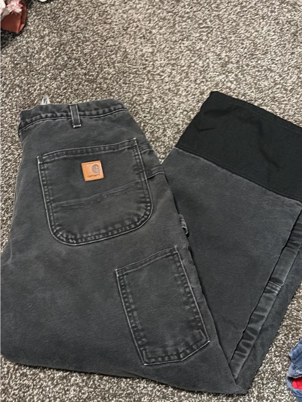 Carhartt Charcoal Gray Work Pants with Black Waist Panel